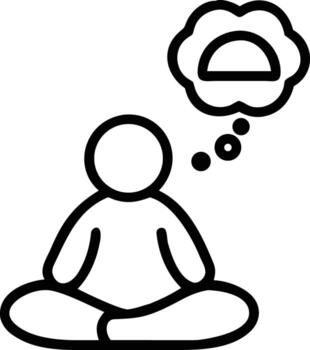 Stick figure in lotus position thinking about protractor in a thought bubble vector