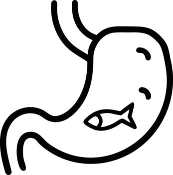Stomach outline with swallowed fish showing digestive system problems in line art vector