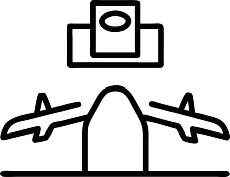 Stylized airplane with abstract display and ground line outline icon vector