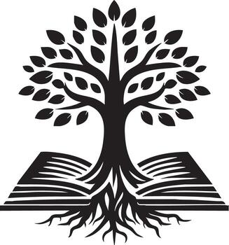 árbol de conocimiento creciente desde abierto libro simbolizando sabiduría y aprendizaje vector