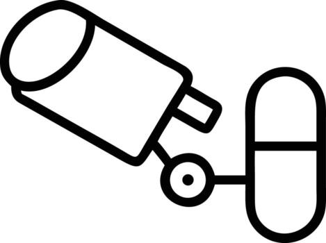 Surveillance camera and pill icon in outline style for security vector