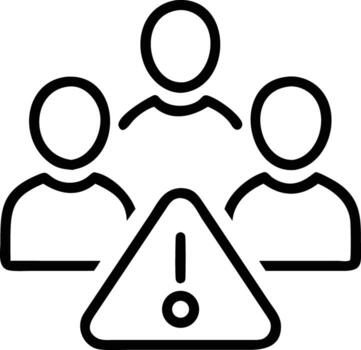 Team with warning sign outline icon, problem analysis, team issue vector