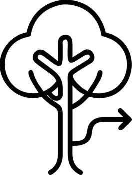 Tree icon with an arrow symbolizing a route in a simple outline style vector