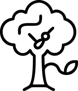 Tree icon with leaf, branch, and abstract brain shape in outline style vector