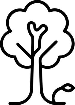 Tree line art illustration, simple bold outline design with leaf on the ground vector