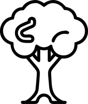 Tree trunk illustration in line art style with snake among leaves vector