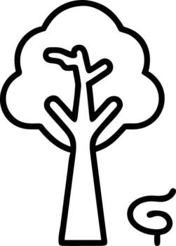 árbol con redondo corona y estilizado rama, sencillo negro contorno icono vector