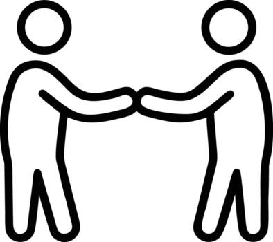 Two human figures connecting hands in simple outline design for cooperation concept vector