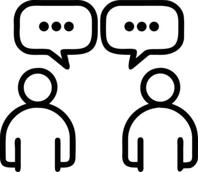 Two people outline icon with speech bubbles and dots for communication concepts vector