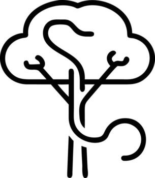 Unique line art tree with trunk entwined and circular branches icon vector