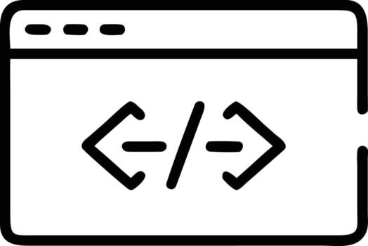 Web development coding icon showing website interface with angled brackets in line art style vector