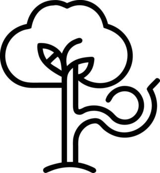 Ventoso árbol contorno icono con curvo rama en sencillo línea Arte estilo vector