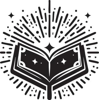 Open Book with Glowing Stars and Rays of Light Symbolizing Knowledge and Wisdom vector