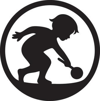 Silhouette of a child playing with a ball in a circle icon vector