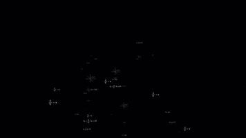 matematik ekvationer rörelse täcka över animering med symboler och grafer flytande slumpvis med alfa matt. 4k animerad formel täcka över för kreativ tänkande, matematik visualisering, och bakgrund effekt. video