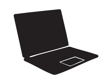Black silhouette of open laptop, isolated on white background, graphic illustration. concept of technology, portable computer, device, electronic gadget, icon, design element vector