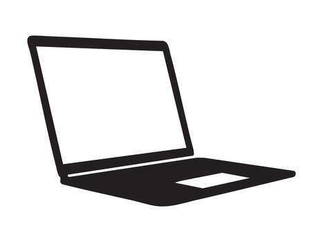 Black silhouette of an open laptop, isolated on white background, graphic illustration. concept of technology, computer, personal device, icon, logo, design element. vector