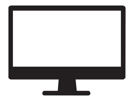 Black silhouette of computer monitor isolated on white background, graphic illustration. concept of technology, desktop screen, digital display, icon, logo, design element vector