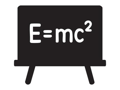 Black silhouette icon of chalkboard with e mc2 formula, isolated on white background. concept of education, physics, science, classroom, learning, theoretical physics vector