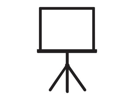 Black silhouette of projector screen on tripod stand isolated on white background. concept of presentation, meeting, business tool, icon, logo, design element vector