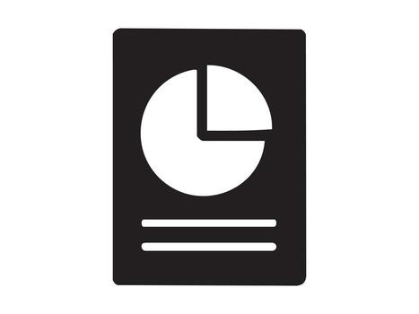 negro silueta de documento con tarta gráfico y texto líneas, aislado en blanco fondo, gráfico ilustración. concepto de informe, presentación, infografía, márketing datos, gráfico analítica vector