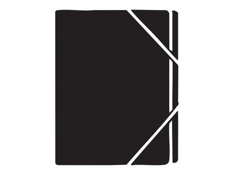 Black silhouette of a document folder with elastic bands, isolated on white background, graphic illustration. Concept of file storage, paperwork organizer, office supplies, design element vector