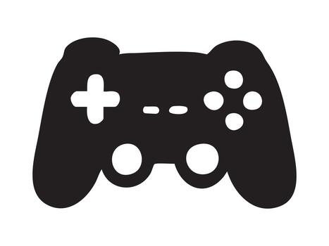 Black silhouette of game controller isolated on white background. concept of gaming, console, joystick, entertainment, icon, hobby, technology, design element, kids toy vector