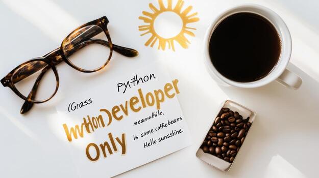 Coffee, glasses, and a note about Python developers photo
