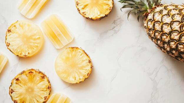 Pineapple slices and popsicles on marble photo
