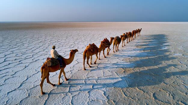 Camel caravan traversing the Danakil Depression in Ethiopia photo