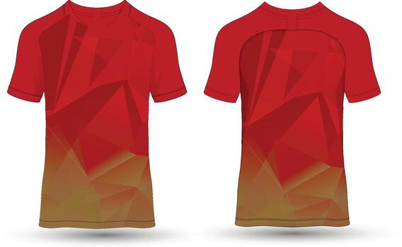 A red and yellow soccer jersey with a geometric pattern vector