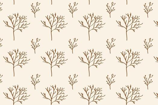 Bare forest tree branches pattern. Elegant line drawing of leafless trees in a neat repeating layout. Ideal for winter autumn textiles, wrapping paper, wallpaper, or calm seasonal backdrops, vector