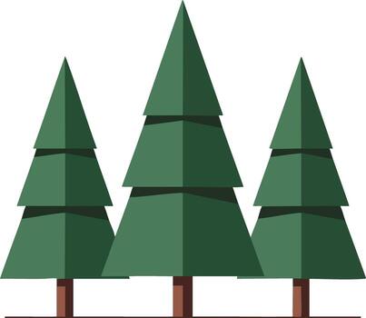Pine trees illustration of three green coniferous forest trees in simple style for nature design and environment themes vector