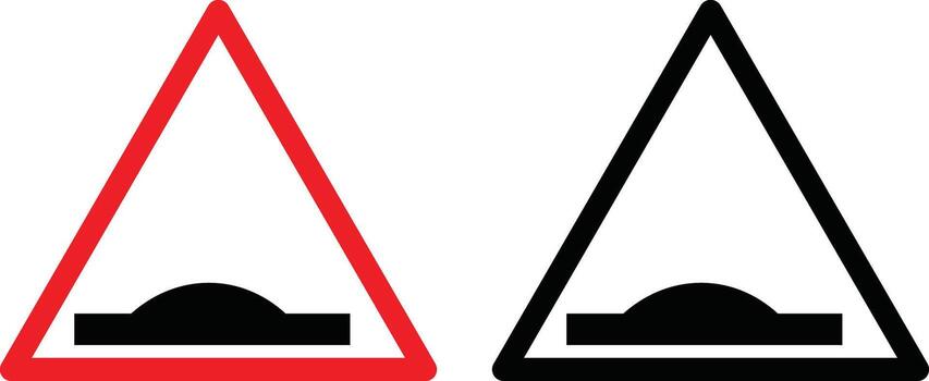 Bumpy road sign icon set in red and black . Red and black triangle warning sign with bump symbol. design for roads vector
