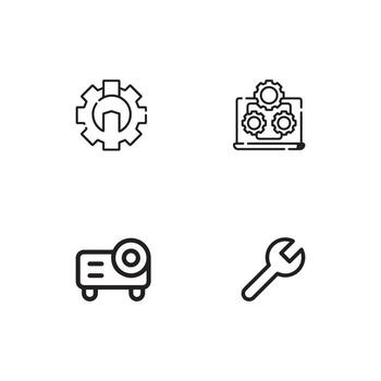 Technical Support Icons Featuring a Gear Wrench Projector Laptop and Dog Illustration for Assistance and Problem Solving Concepts Includes vector