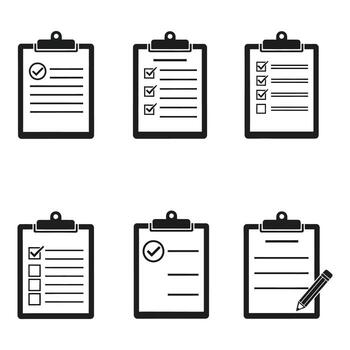 art of a collection of six different cursor and hand icons representing clicks and selections on a white background vector