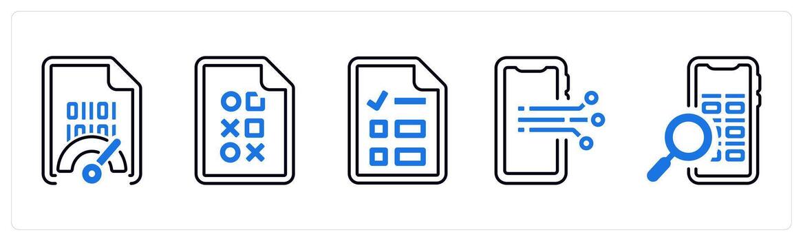 un conjunto de 5 5 mezcla íconos como velocímetro, grande datos, base de datos en azul color vector