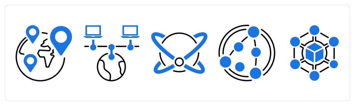 un conjunto de 5 5 mezcla íconos como ubicación, global servidor, grande datos en azul color vector