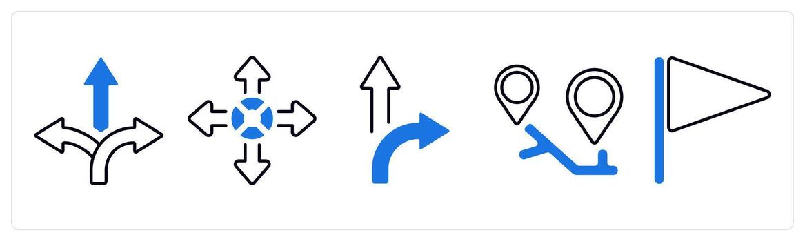 A set of 5 mix icons as pathway, arrow direction, path in blue color vector