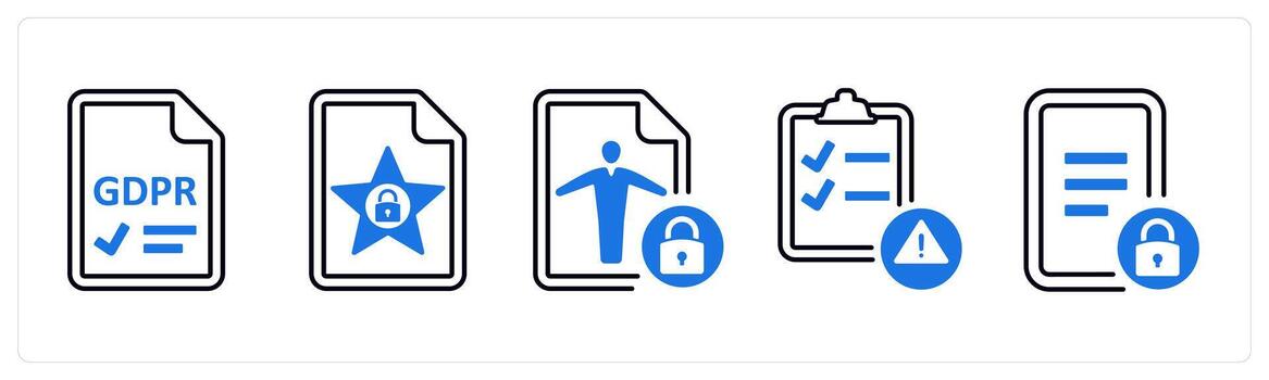 A set of 5 mix icons as gdpr, data protection, personal data in blue color vector