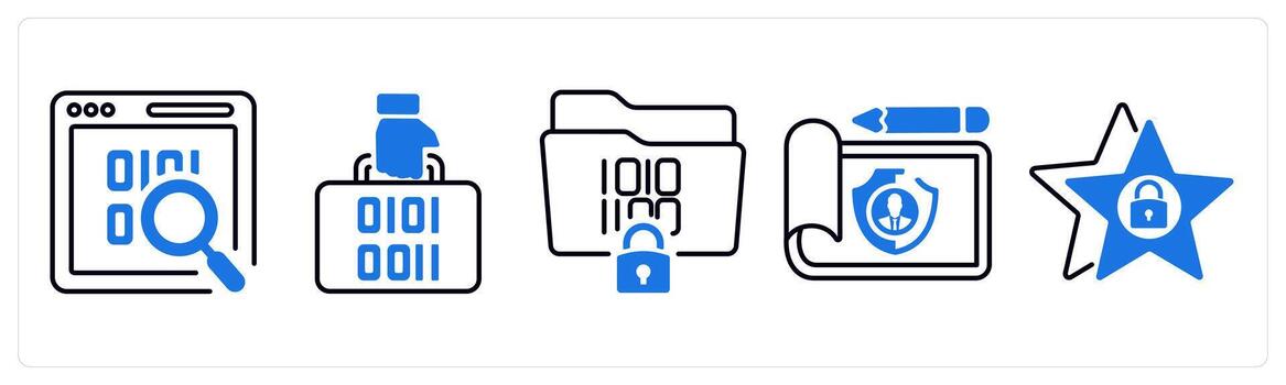 un conjunto de 5 5 mezcla íconos como programación, protegido documento, datos proteccion en azul color vector