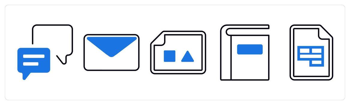 A set of 5 mix icons as message, email, image document in blue color vector