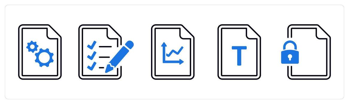un conjunto de 5 5 mezcla íconos como mejoramiento, lista, grafico en azul color vector