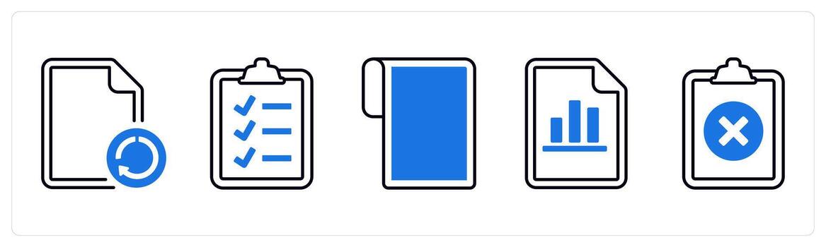 A set of 5 mix icons as update, to do list, document in blue color vector