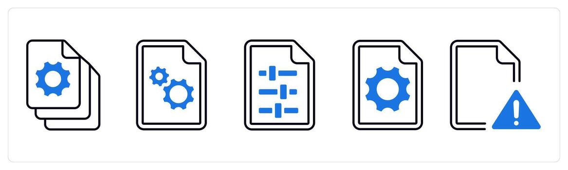 A set of 5 mix icons as optimization, configuration, settings in blue color vector