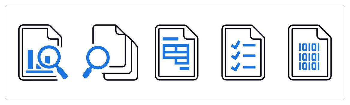 un conjunto de 5 5 mezcla íconos como datos buscar, buscar documento, sobresalir en azul color vector
