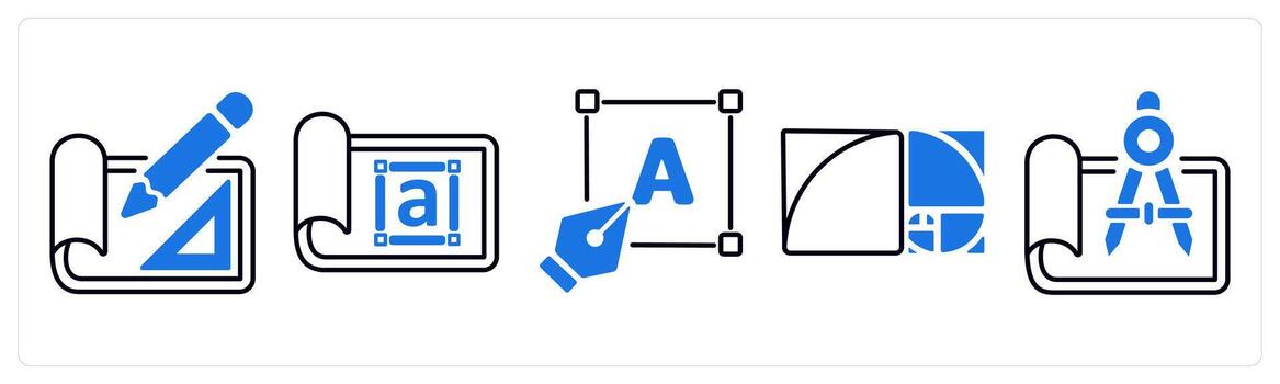 A set of 5 mix icons as layout design, style, designing in blue color vector