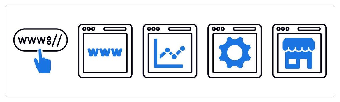 A set of 5 mix icons as click url, ww, graph in blue color vector