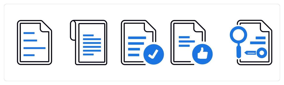 A set of 5 mix icons as content document, document approved, approved document in blue color vector