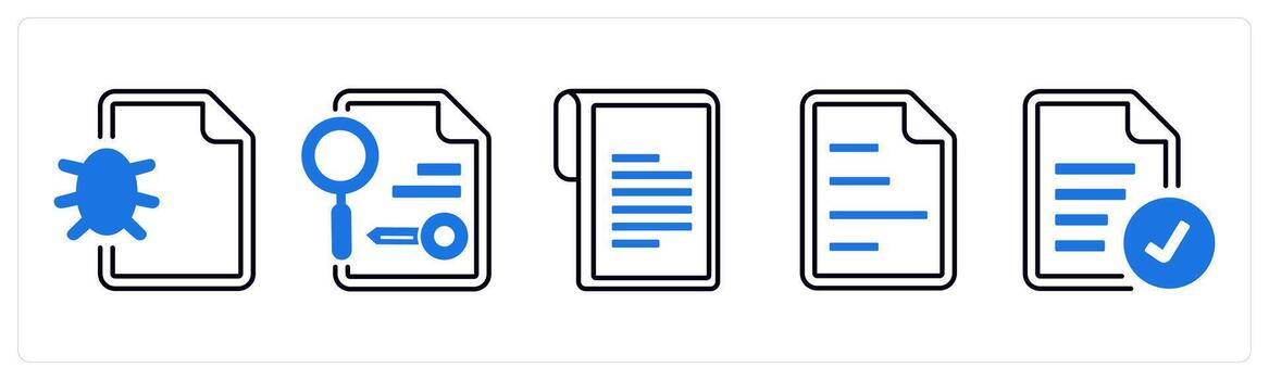 un conjunto de 5 5 mezcla íconos como virus, buscar palabra clave, documento en azul color vector